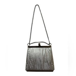 Art Deco Great Gatsby Style Vintage Lamé Silver-toned Evening Purse Chain Strap